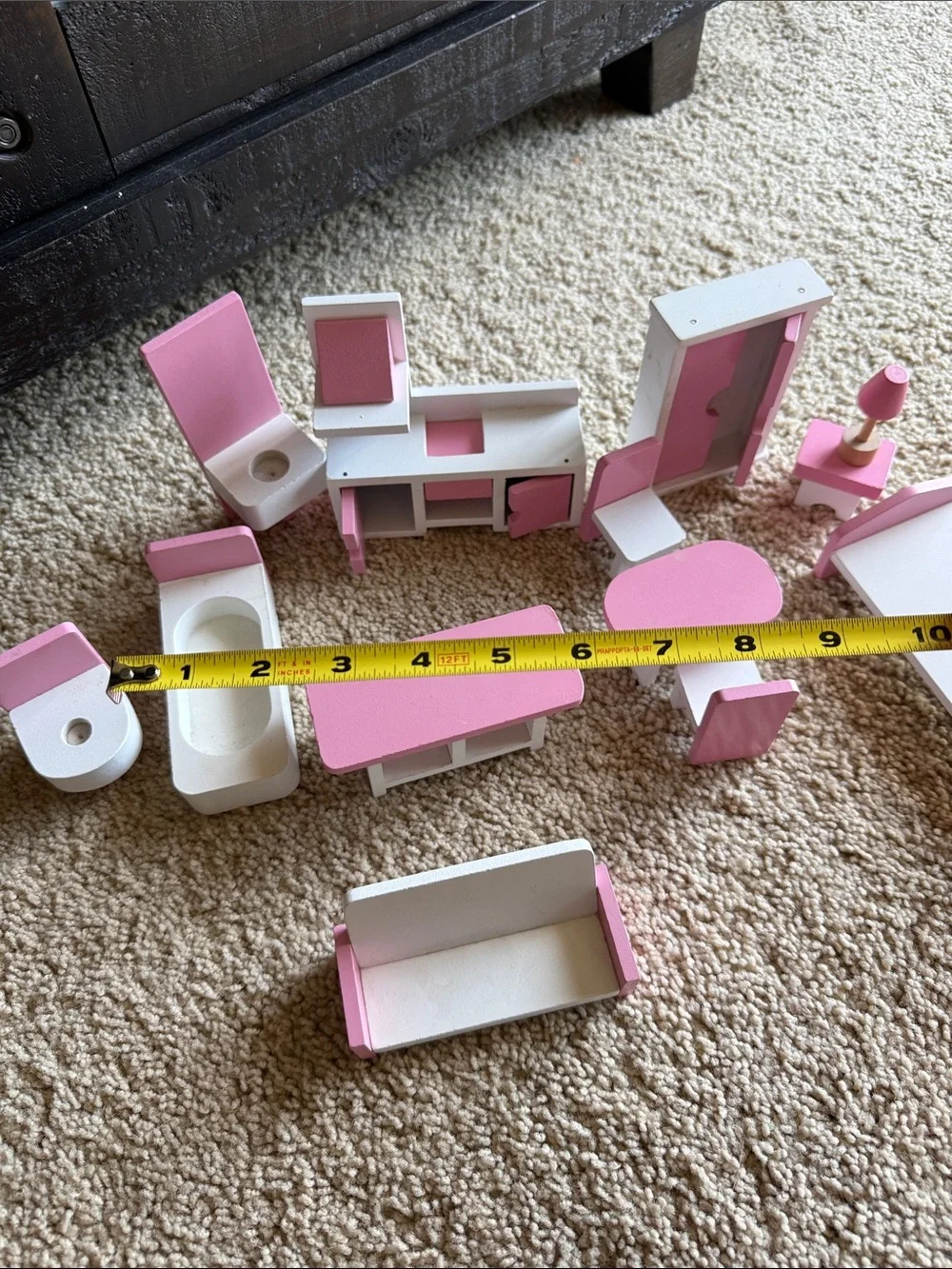 Pink and White Doll House All Rooms Furniture Set - Solid Wood.